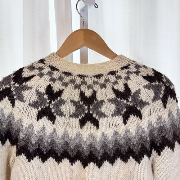 Vintage Nordic Icelandic 100% Wool Hand Knit Button Front Cardigan Sweater Sz M - Picture 8 of 11